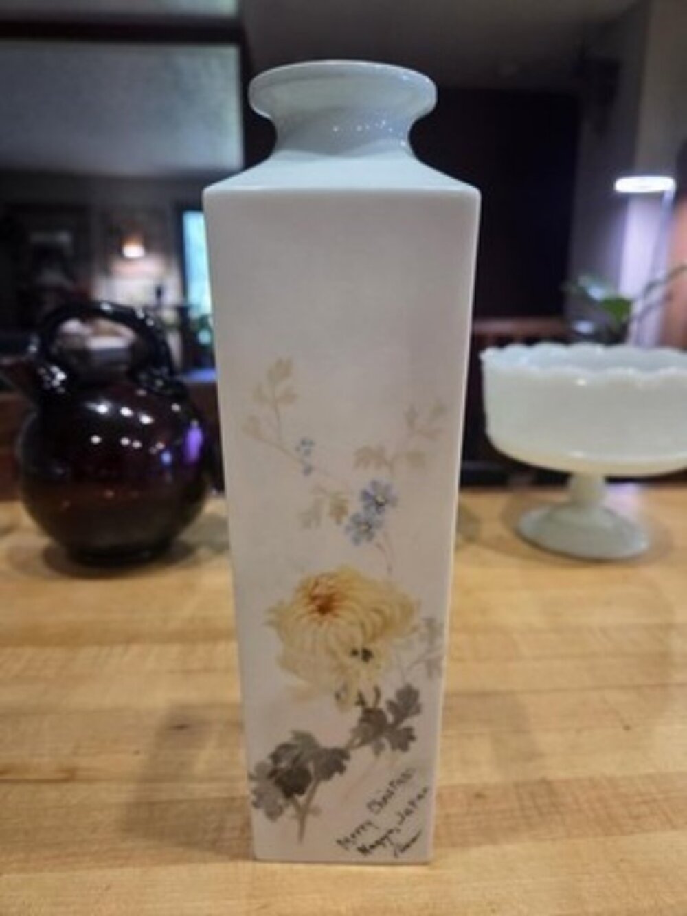 Vintage Noritake Bone China 9.5" Square Floral Vase Nippon Toki Kaisha